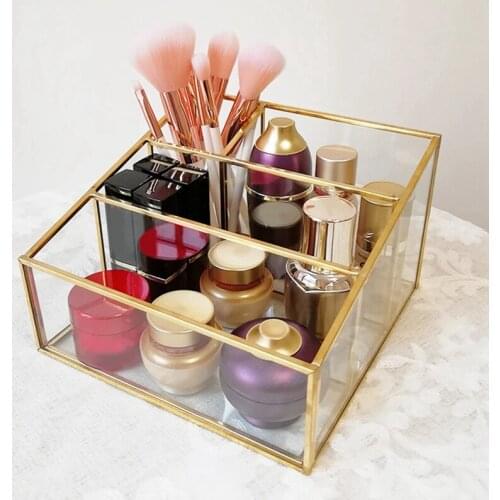 Hot Makeup Organizer Glass Brush Holder Cosmetic Storage Vanity Decoration Jewelry Box Make Up Brushes Case