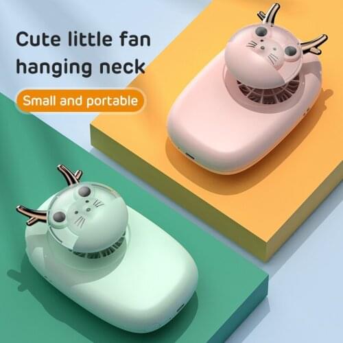 Cute Neck Fan Hanging Portable Hands Free USB Rechargeable Mini Cooling Lazy Air 3 Speed Summer Fan Home Office Travel
