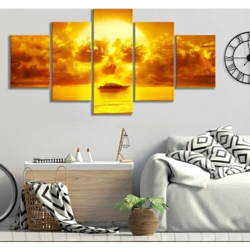 Home Decor Modular Canvas Picture 5 Piece Evening Sea Scenery Painting Poster Wall For Home Canvas Painting Wholesale