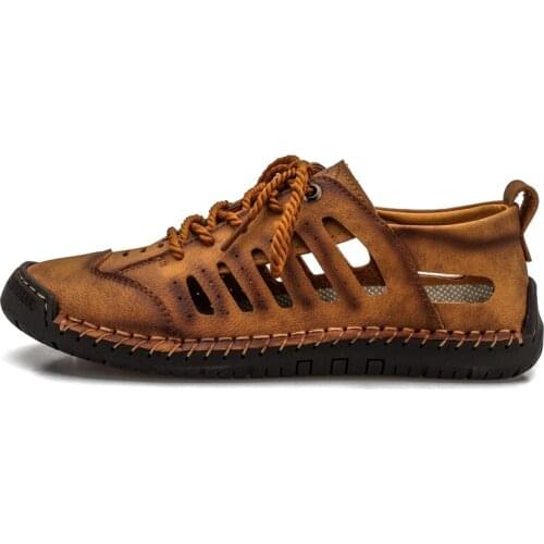 Mens Sneakers Genuine Leather Sandals Walking Shoes Summer Stylish Shoes Breathable Beach Big Size 38-48 Flat Driving Swimming