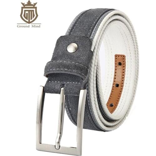 Fashion Suede Leather Mens Golf Belts High Quality Genuine Leather & Cotton Belt Luxury Brushed Nickle Pin Buckle