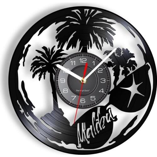 Palm Tree Malibu Beach Art Vinyl LP Record Wall Clock California Coastal Home Decor Vinyl Disk Crafts Re-purposed Record Clock