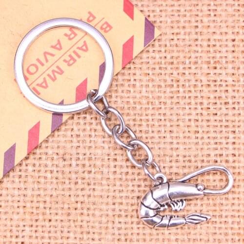20pcs New Fashion Keychain 28x15mm shrim prawn crustacean Pendants DIY Men Jewelry Car Key Chain Ring Holder Souvenir For Gift