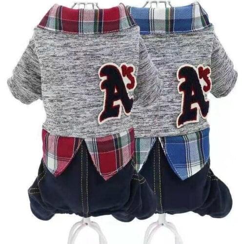 Dog clothes for autumn winter cat dog Four-legged Jumpsuits grid sweater teddy french bulldog Pomeranian chihuahua poodle