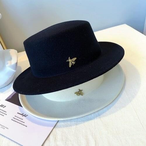 202010-shi autumn winter wool bee solid formal fedoras hat cap men women leisure panama jazz hat