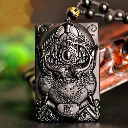 Natural Black Obsidian Beads Necklace Hand-Carved Tiger Jade Pendant Fashion Charm Jewellery Amulet for Man Women Gifts Jewelry