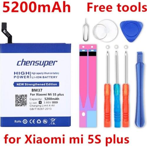 Chensuper 3.85V BM37 5200mAh Mobile Phone Rechargeable Batteries For Xiaomi Mi 5S plus Battery Mi5s Plus Battery in Stock