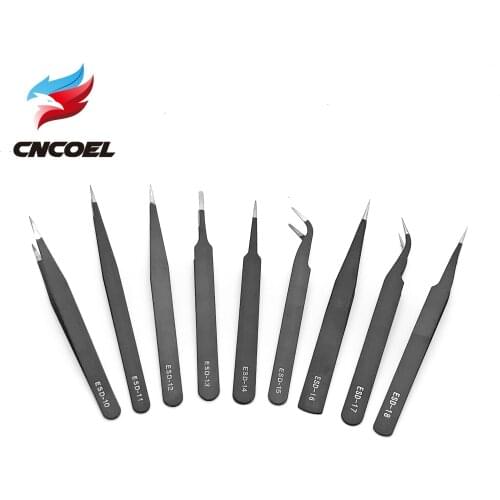 9 Types Anti-static ESD Stainless Steel Tweezers Maintenance Tools Industrial Precision Curved Straight Tweezers Repair Tools