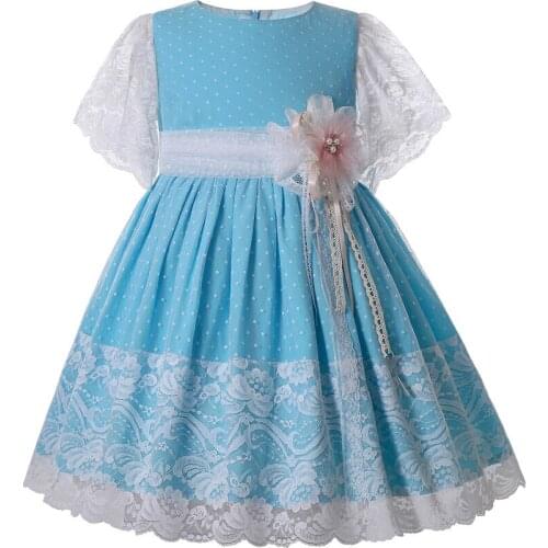 Pettigirl Ceremony Flower Girl Dress Pretty Valentine Boutique Girl Holiday Clothes A-Line Little Girl Lace Blue Dresses
