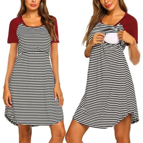 Plus Size Maternity Dresses Womens Maternity Short Sleeve Striped Nursing Breastfeeding Sleepwear Dress платье женское Vestido