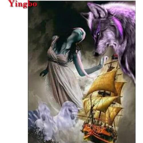 Full Square/Round DIY Diamond Painting Wolf Woman Diamond Mosaic Rhinestones Cross Stitch kits Beads Embroidery ship horse