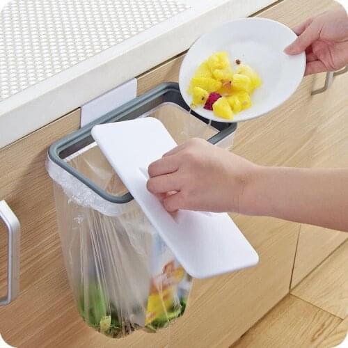 Kitchen Portable Plastic Garbage Hanging Bag Bathroom Trash Storage Rack Hook Shelf Closet Organizer Holder Kitchen Accessories