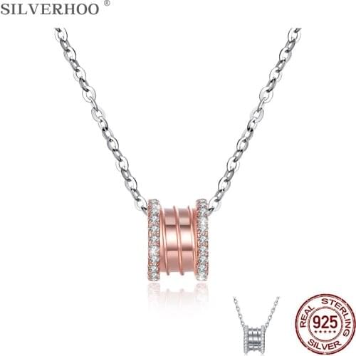 SILVERHOO S925 Sterling Silver Zircon Round-link Pendant Necklace Pretty Elegant Lady Silver Chains Hot selling Fine Jewelry