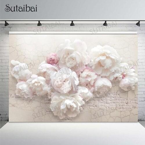Old Deserted White Brick Wall 3D Effect Flower Photocall Background Baby Portrait Customized Photography Backdrops Decor Props