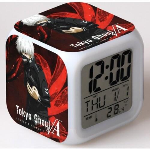 Tokyo Ghoul Anime Figure Alarm Clock LED Colorful Touch Night Light PVC Cartoon Manga Model Toys