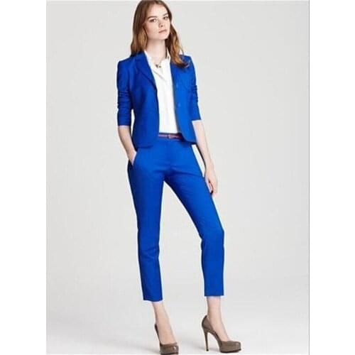 Slim Royal BlueCustom Made Women Pantsuits Work Pant Suits OL 2 PCS Sets Women Blazer(Jacket+ Pants Suit)For Women Set Party