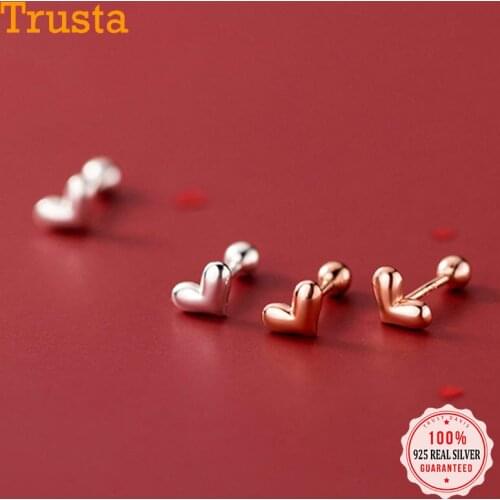 Trustdavis Real 925 Sterling Silver Fashion Sweet Romantic Heart Screw Stud Earrings For Women Wedding Party Fine Jewelry DB1084