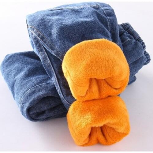 Boys Girls Thick Winter Warm Cashmere Jeans Children Plus Velvet Plus Cotton Trousers Girls Thick Long Pants Kids Fashion Pants