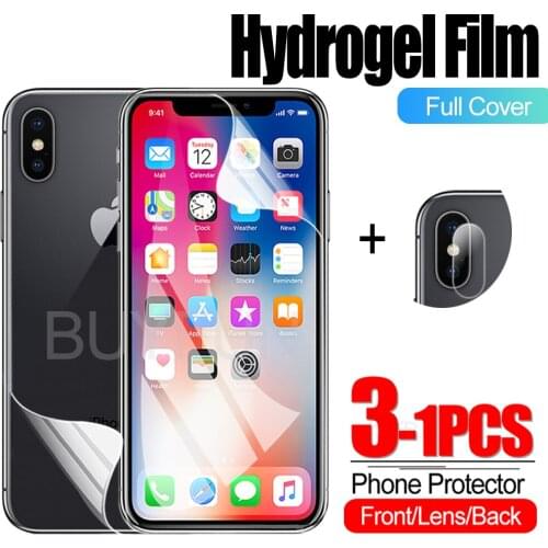 1-3PCS Premium HD screen protector for iphone X front back hydrogel protective for iphone XS XS Max XR Transparent glass film