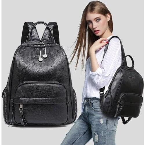 Women Backpacks Multi-pocket School Bags for Teenage Girls Female Soft Leather Travel Backpack Ladies Brand Bag mochila feminina