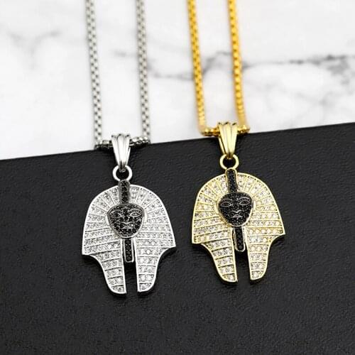Zhijia gold silver Egyptian Pharaoh rhinestone crystal pendant necklace for women men long chain necklace gifts