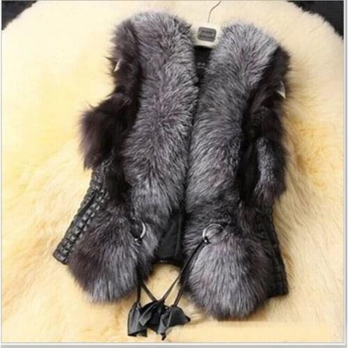 Imitation sheepskin imitation fox fur vest PU leather leather black coat vest