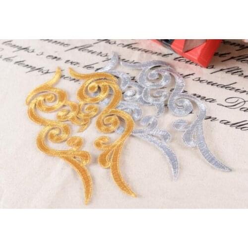10 Pairs/20 Pieces Lace Fabric Patchwork Iron On Gold Silver Lace Applique For Sewing Scrapbooking Cosplay Costume