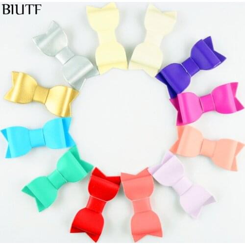100pcs/lot Newest DIY Boutique PU Leather Bow girl Bowknots Garment Accessories 12 Color U Pick HDJ104