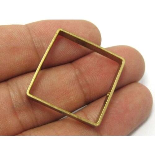 Brass square pendant 25x4mm Raw brass findings straight hole -30pcs R140
