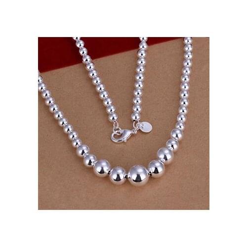 2018 fashion jewelry, S925 Sterling Silver color , Size beads 18 inch simple spherical foreign trade beads necklace N195