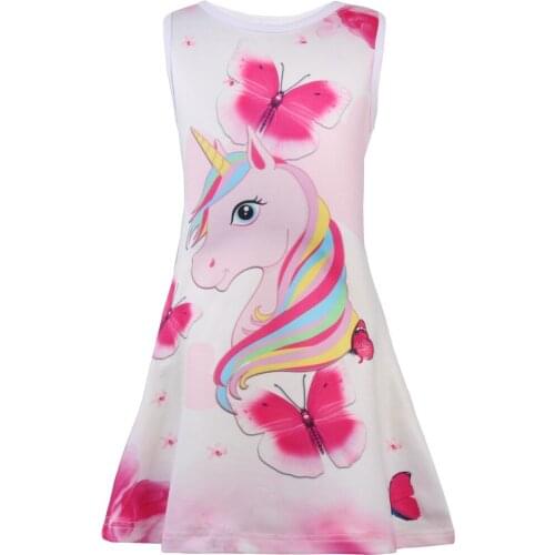 2021 Summer Dress for Girls Print Cartoon Vestidos Kids Dresses for Girls Party Casual Unicorn Dress Baby Children Clothes