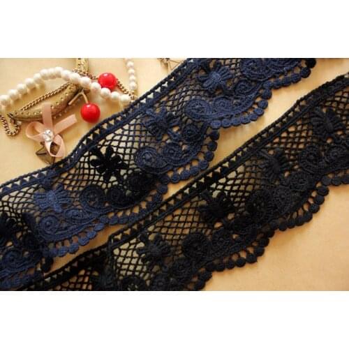 3 Yard/Lot Navy blue black 100% cotton lace fabric Hollow out water-soluble skirt clothes lace trim decoration diy 7cm SM063