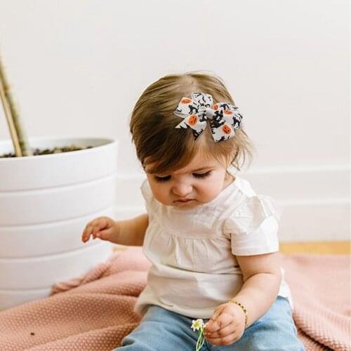 8.5 CM Halloween Childrens Printed Bowknot Bangs Hairpins Fashion Bat Cartoon Pattern Bows Hair Clips Baby Headwear Photo Props