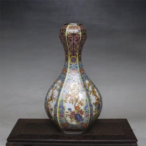 9Antique QingDynasty porcelain vase,Enamel flowers six square Garlic bottle,Hand-painted crafts,Decoration,Collection&Adornment