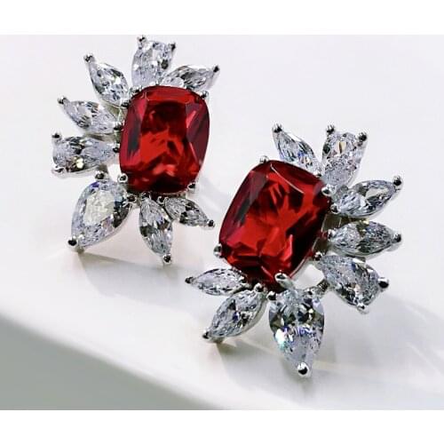 925 Sterling Silver Created Moissanite Ruby Citrine Aqumarine Petal Stud Earrings For Women Anniversary Fine Jewelry Gift