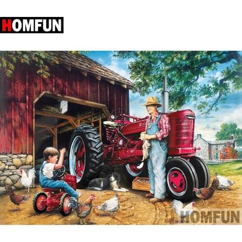 HOMFUN 5D DIY Diamond Painting Full Square/Round Drill "Tractor scenery" Embroidery Cross Stitch gift Home Decor Gift A09185