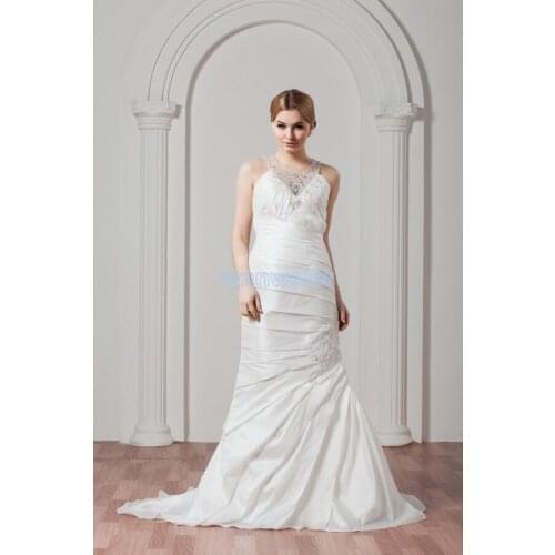 Free shipping bridal gowns long dress 2016 new design hot sale custom size/color crystal small train halter Bridesmaid Dresses