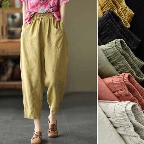 Summer Autumn Cotton Linen Radish Pants Womens New Thin Section Big Size Loose Thin Casual Harem Pants Wide Leg Pants