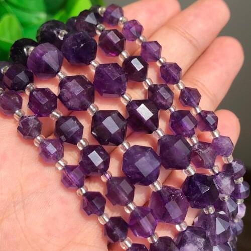 Natural Amethysts Beads Faceted Purple Quartz Loose Spacer Beads for Jewelry Making DIY Handmade Bracelet Accessories 7.5 15inch