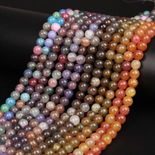 Natural Gem Stone Beads 8mm Agate Round Coffee Smooth Loose Spacer Cracked Agat Beaded For Jewelry Making Diy Bracelet Handmade