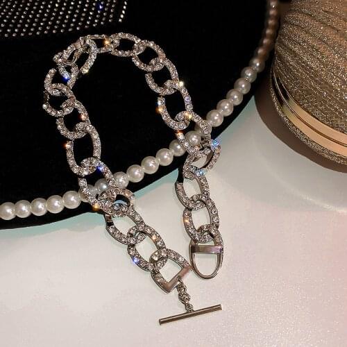 FYUAN Link Chain Rhinestone Choker Necklaces for Women Geometric Circle Crystal Necklaces Statement Jewelry Party Gifts