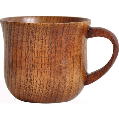 Anti Scald Wood Mug Coffee Tea Cup Juice Milk Water Mug Environmental Natural Wooden Polished Cup with Handgrip