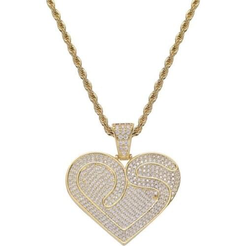 New Hip Hip Bling Iced Out AAA Zircon Heart Shape Pendant Necklace For Men Women Fashion Full Rhinestone Couple Jewelry Gift
