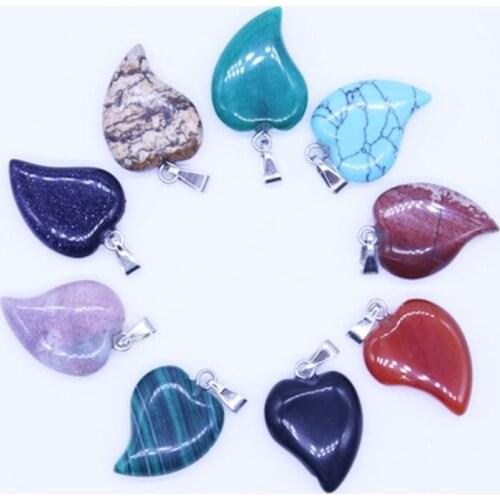 FYJS Unique 10 Pcs Silver Plated Cute Heart Many Colors Quartz Stone Pendant Romantic Style Jewelry