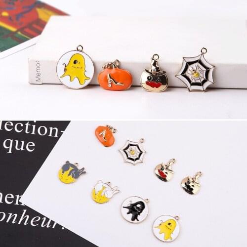 Halloween style 30pcs/lot alloy drop oil cartoon Spooky pumpkin spider shape metal flaoting locket charms diy jewelry pendant