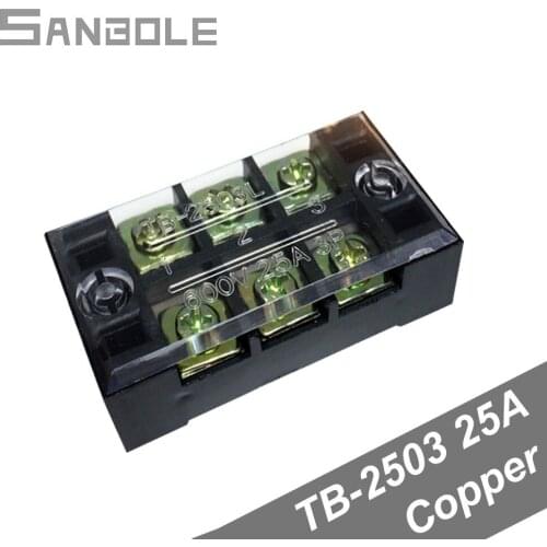 Terminal Block TBC-2503/TB-2503 Fixed Type with cover screws 25A 600V 3 Position 0.5-2.5mm2 Electrical Copper (10PCS)