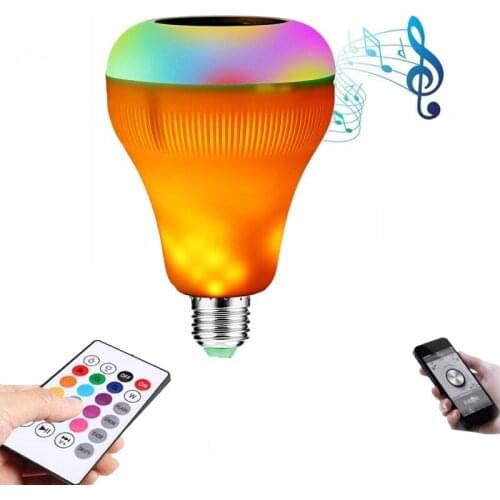 Flame lamp E27 Smart LED RGB Lamp Wireless Bluetooth Music Speaker Bulb Dimmable LED Light with 24 Keys Remote Control 12W