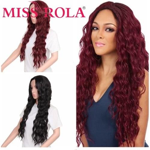 MISS ROLA Pure Red Black Color Long Water Wave Hairstyle Wigs For Women Synthetic Hair High Temperature Fiber