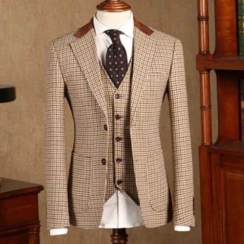 Handsomen Business Men Suits Slim Fit Plaid Check Jacket+Vest+Pants Groom Wear Formal Tailor-Made Terno Blazer Masculino Tuxedo