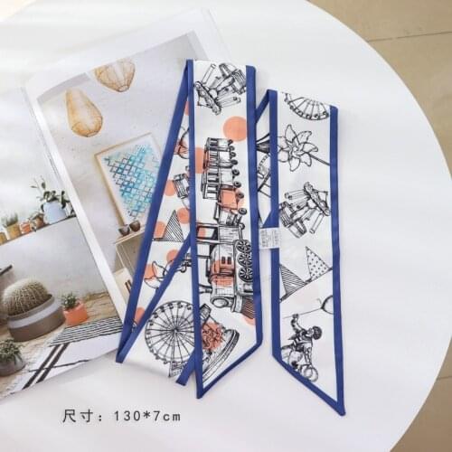 Spring/Summer New Silk Scarves Ins Double-Sided Flower Scarf French Hair Band Narrow Narrow Retro Ribbons